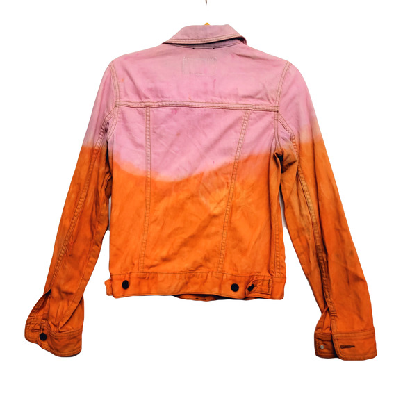 Long sleeve collared denim jacket pink orange Small buttoned - Picture 2 of 2